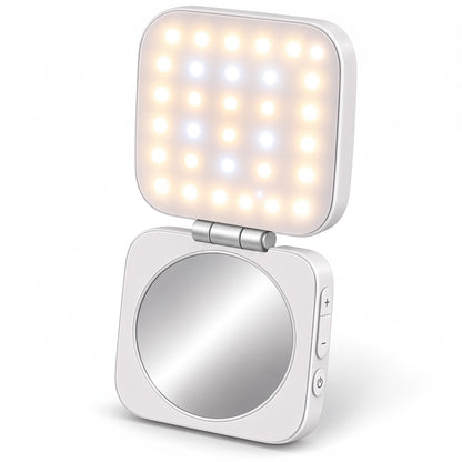Studio - Magnetic Selfie Light, White, open with the light on above the mirror